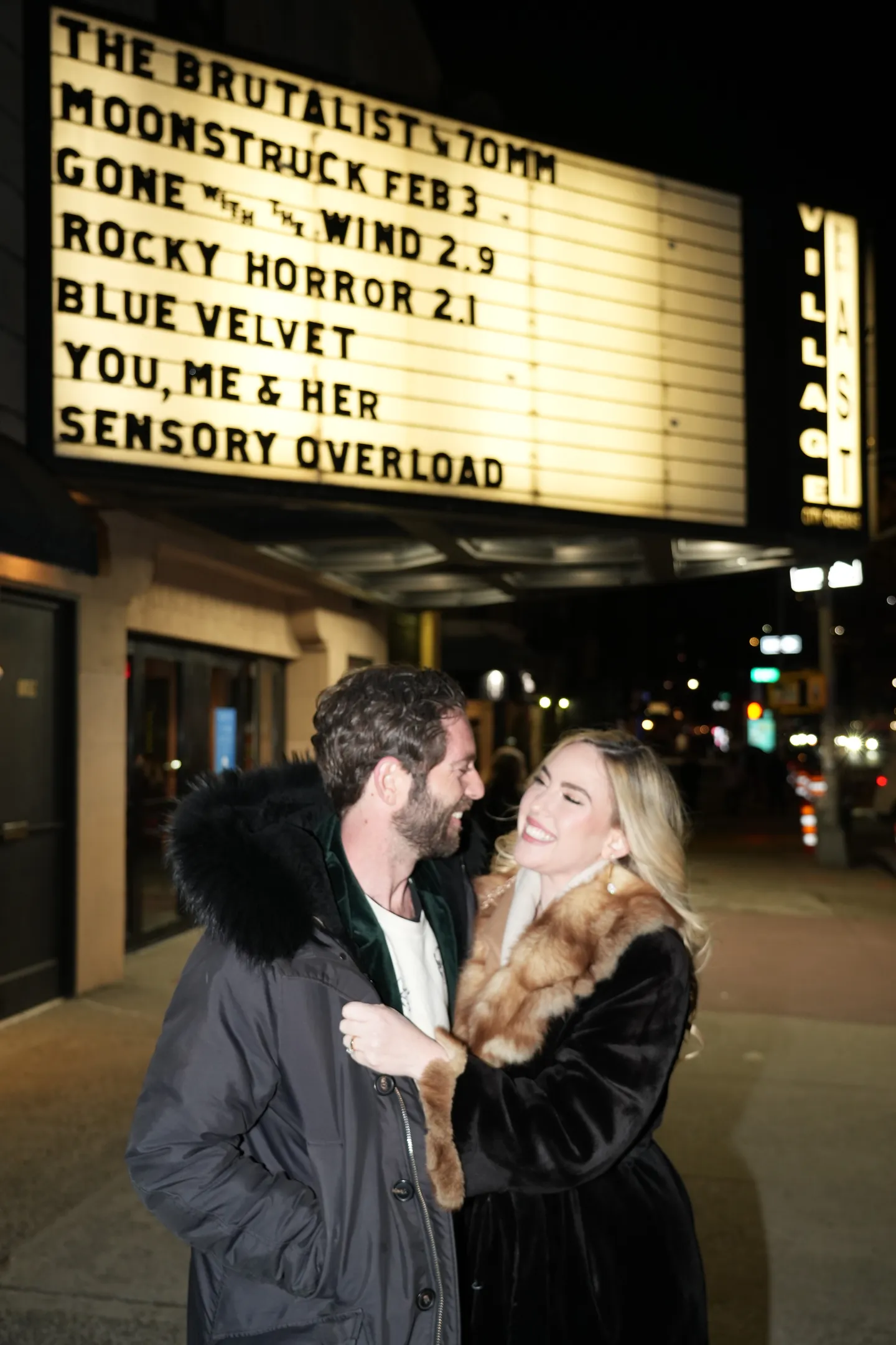 Selina Ringel and Dan Levy Dagerman under the Village East Cinema marquee — You, Me & Her theatrical run, New York